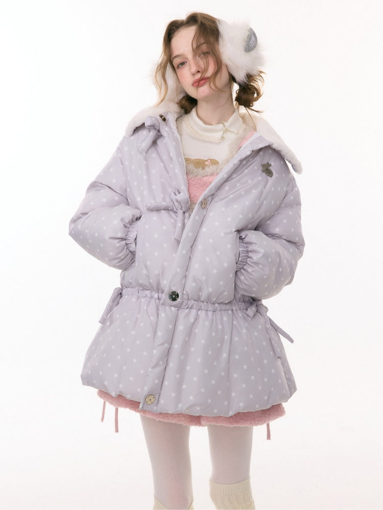 'Puff Star Heart Poem'' Star Polka Dot Bow Mid-length Cotton Jacket【s0000015280】