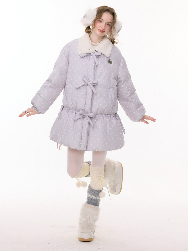 'Puff Star Heart Poem'' Star Polka Dot Bow Mid-length Cotton Jacket【s0000015280】
