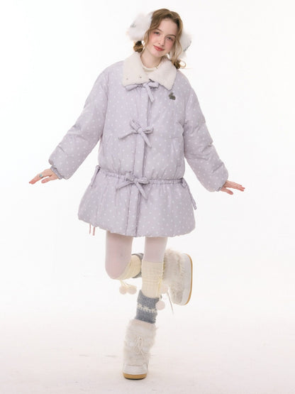 'Puff Star Heart Poem'' Star Polka Dot Bow Mid-length Cotton Jacket【s0000015280】