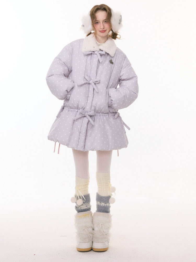 'Puff Star Heart Poem'' Star Polka Dot Bow Mid-length Cotton Jacket【s0000015280】