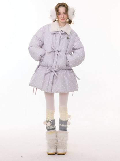 'Puff Star Heart Poem'' Star Polka Dot Bow Mid-length Cotton Jacket【s0000015280】