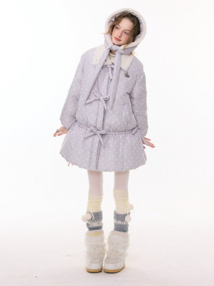 'Puff Star Heart Poem'' Star Polka Dot Bow Mid-length Cotton Jacket【s0000015280】