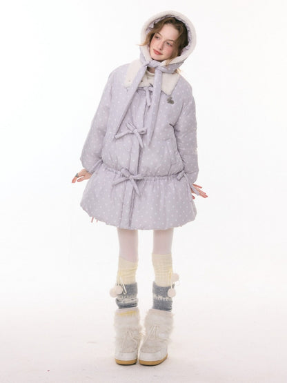 'Puff Star Heart Poem'' Star Polka Dot Bow Mid-length Cotton Jacket【s0000015280】