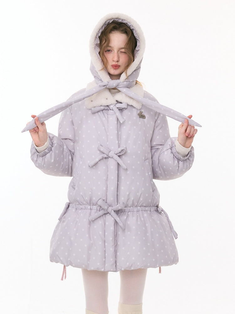 'Puff Star Heart Poem'' Star Polka Dot Bow Mid-length Cotton Jacket【s0000015280】