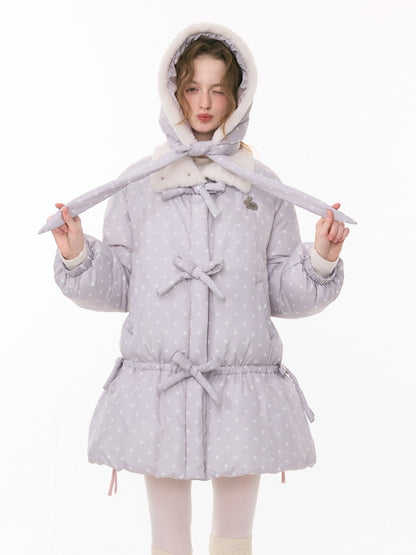 'Puff Star Heart Poem'' Star Polka Dot Bow Mid-length Cotton Jacket【s0000015280】