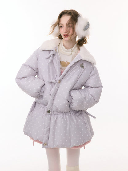 'Puff Star Heart Poem'' Star Polka Dot Bow Mid-length Cotton Jacket【s0000015280】