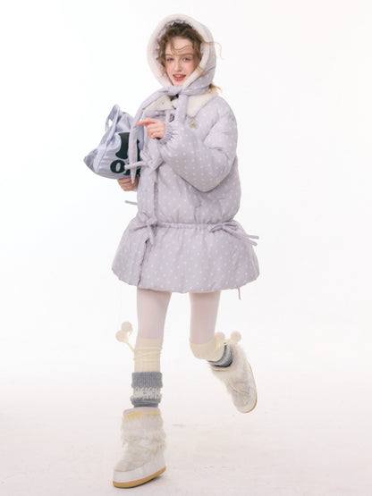 'Puff Star Heart Poem'' Star Polka Dot Bow Mid-length Cotton Jacket【s0000015280】
