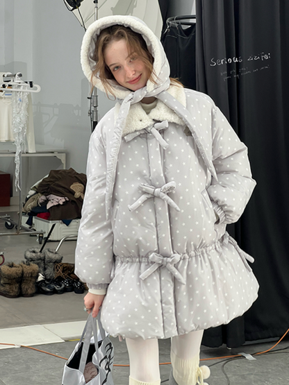 'Puff Star Heart Poem'' Star Polka Dot Bow Mid-length Cotton Jacket【s0000015280】