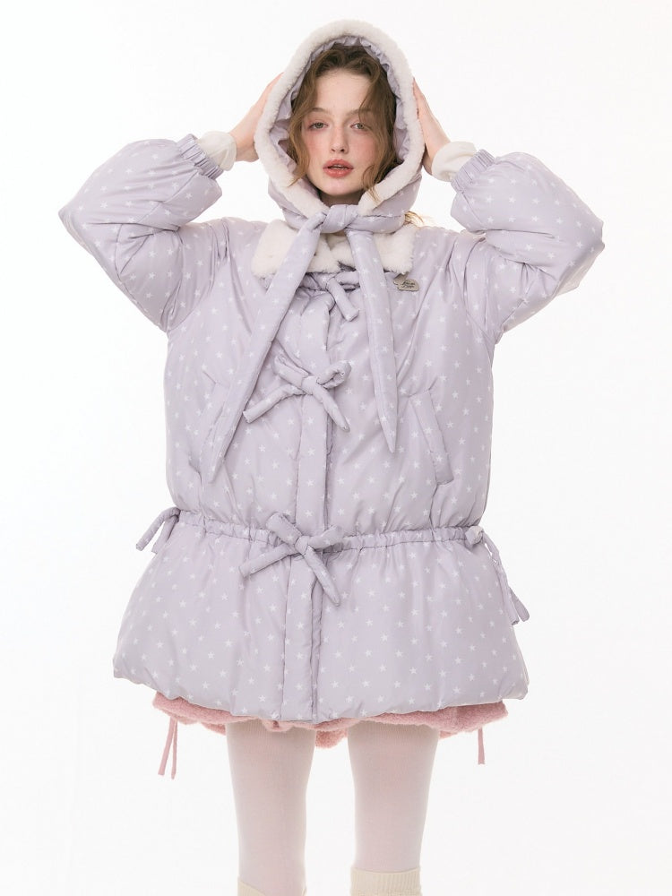 'Puff Star Heart Poem'' Star Polka Dot Bow Mid-length Cotton Jacket【s0000015280】