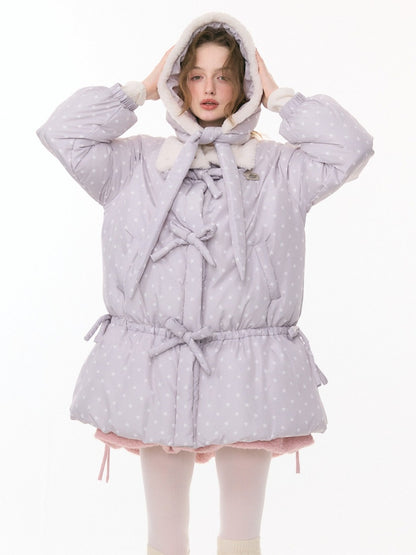 'Puff Star Heart Poem'' Star Polka Dot Bow Mid-length Cotton Jacket【s0000015280】