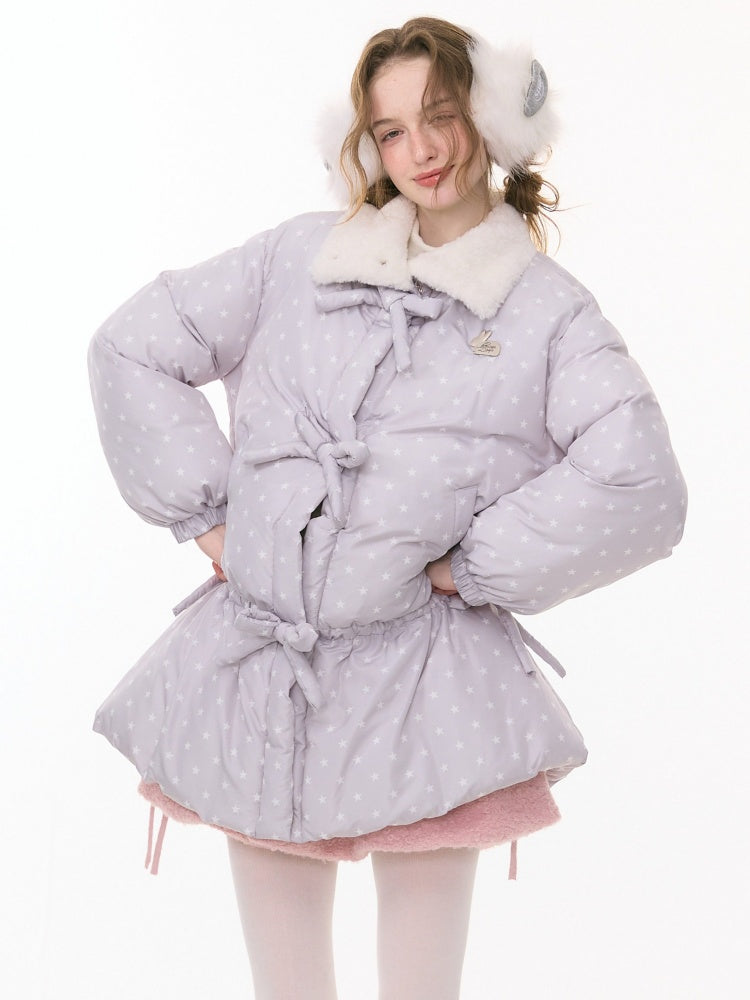 'Puff Star Heart Poem'' Star Polka Dot Bow Mid-length Cotton Jacket【s0000015280】