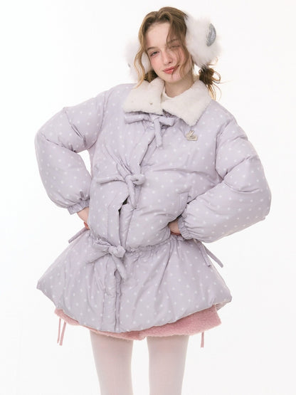 'Puff Star Heart Poem'' Star Polka Dot Bow Mid-length Cotton Jacket【s0000015280】