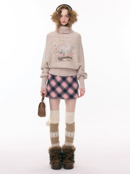 A-Line Plaid High Waist Slimming Half-Length Short Skirt【s0000015281】