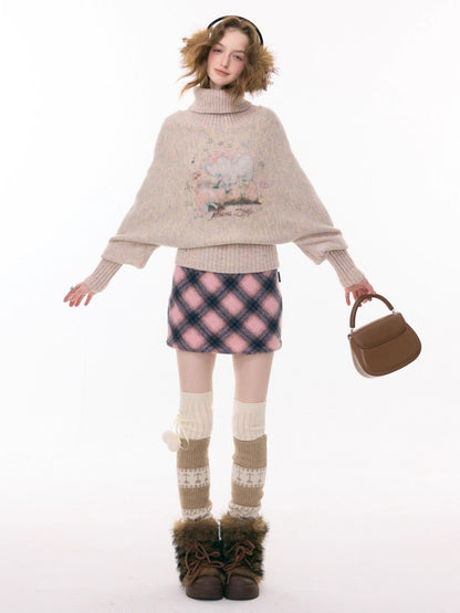 A-Line Plaid High Waist Slimming Half-Length Short Skirt【s0000015281】
