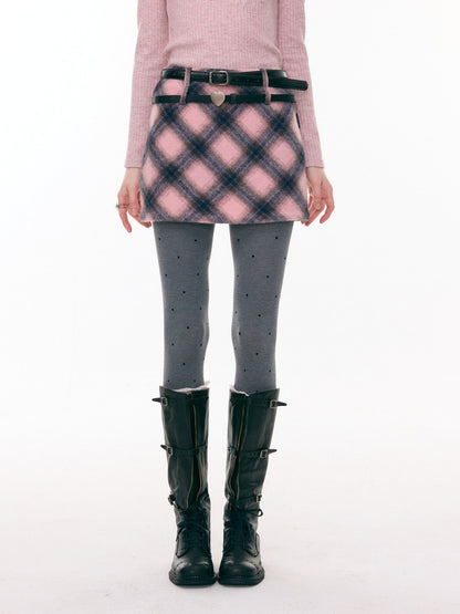 A-Line Plaid High Waist Slimming Half-Length Short Skirt【s0000015281】