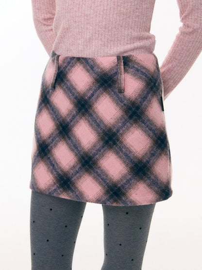 A-Line Plaid High Waist Slimming Half-Length Short Skirt【s0000015281】