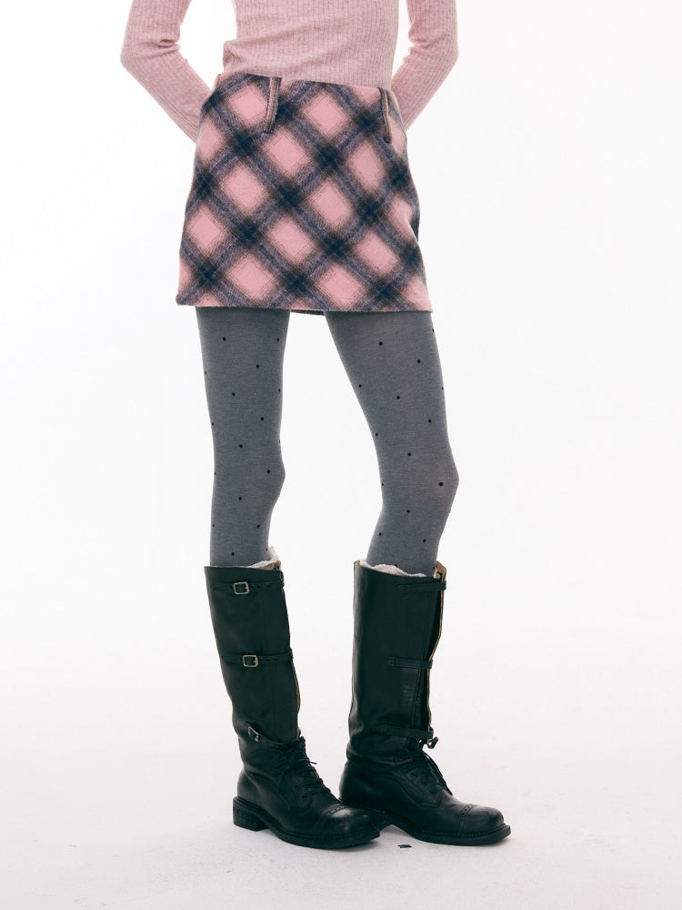 A-Line Plaid High Waist Slimming Half-Length Short Skirt【s0000015281】