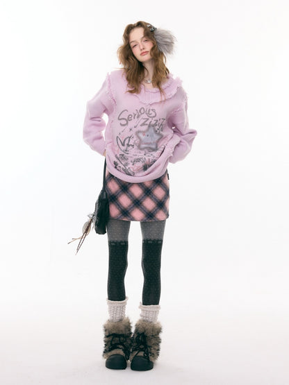A-Line Plaid High Waist Slimming Half-Length Short Skirt【s0000015281】