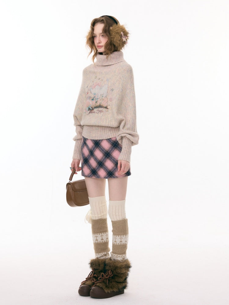 A-Line Plaid High Waist Slimming Half-Length Short Skirt【s0000015281】