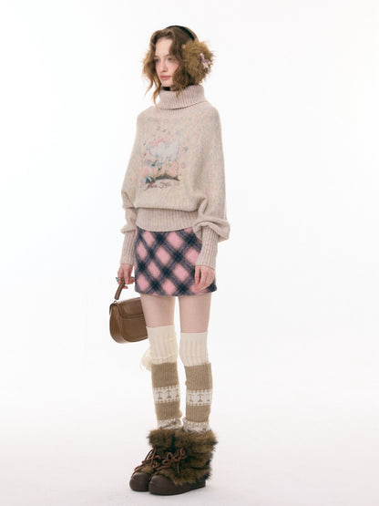 A-Line Plaid High Waist Slimming Half-Length Short Skirt【s0000015281】