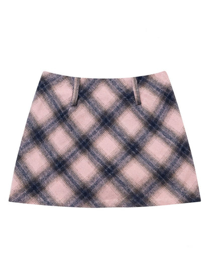 A-Line Plaid High Waist Slimming Half-Length Short Skirt【s0000015281】