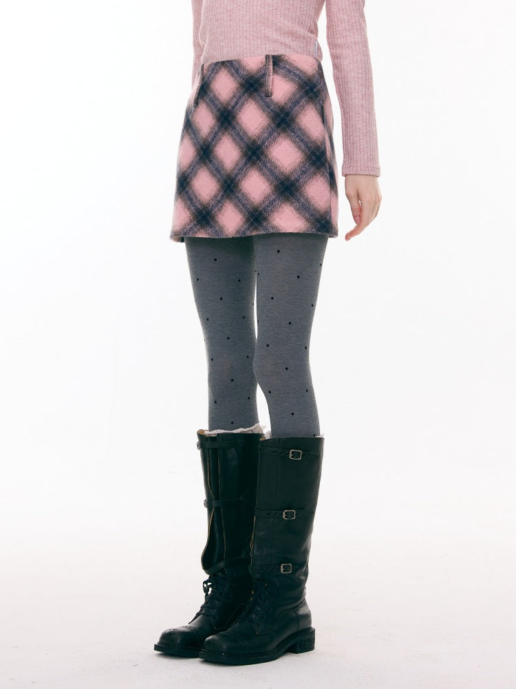 A-Line Plaid High Waist Slimming Half-Length Short Skirt【s0000015281】