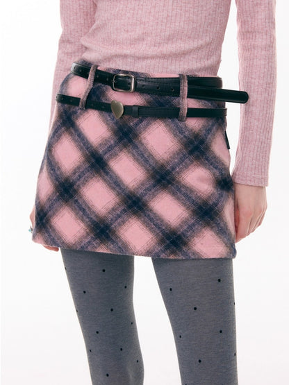 A-Line Plaid High Waist Slimming Half-Length Short Skirt【s0000015281】