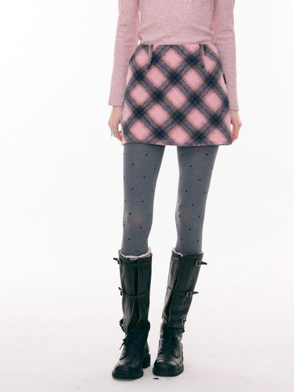 A-Line Plaid High Waist Slimming Half-Length Short Skirt【s0000015281】