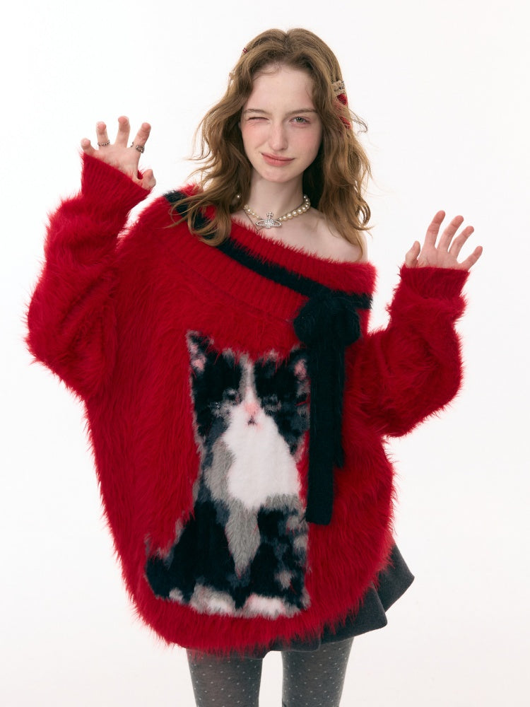''Leave My Arrogance Away''Cat Pattern Battle Robe Sweater【s0000015282】