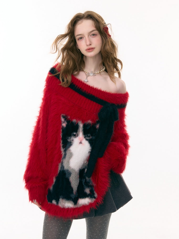 ''Leave My Arrogance Away''Cat Pattern Battle Robe Sweater【s0000015282】