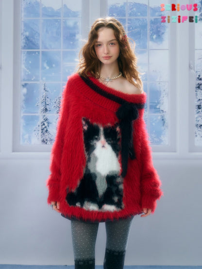 ''Leave My Arrogance Away''Cat Pattern Battle Robe Sweater【s0000015282】