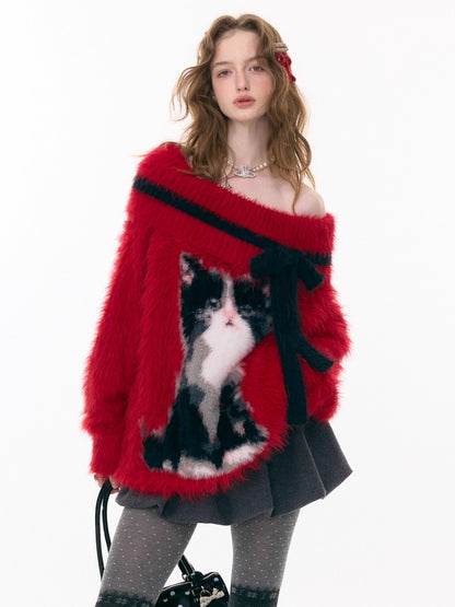 ''Leave My Arrogance Away''Cat Pattern Battle Robe Sweater【s0000015282】