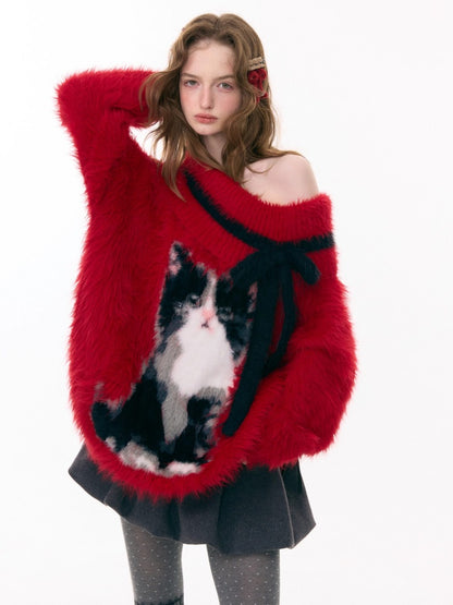 ''Leave My Arrogance Away''Cat Pattern Battle Robe Sweater【s0000015282】