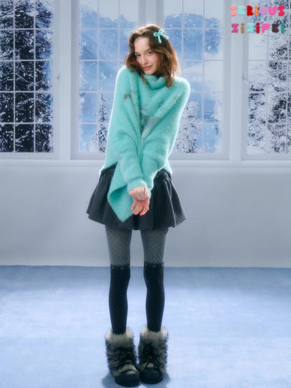 ''Star-Painted Velvet Cat''Cat Print Turtle Neck Cloak Knitted Sweater【s0000015283】