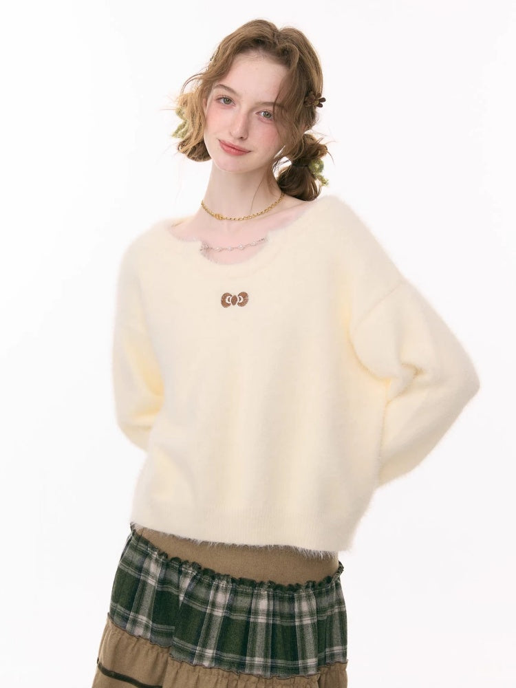Small Bow Tie Warm  Soft Plush Thick Lazy Chain Loose Sweater【s0000015286】