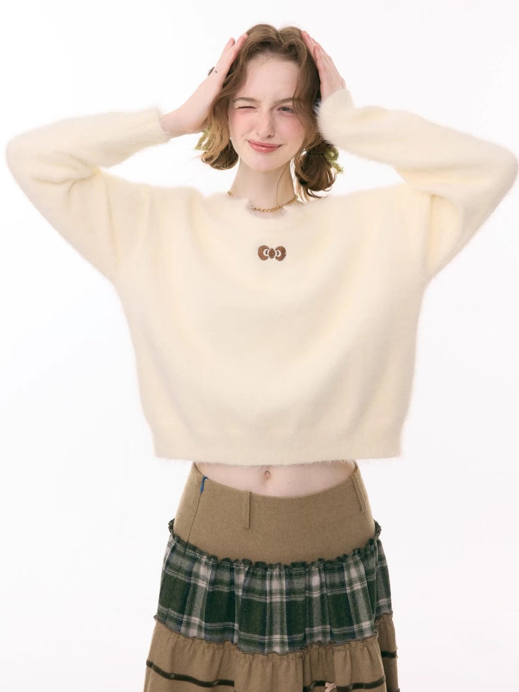 Small Bow Tie Warm  Soft Plush Thick Lazy Chain Loose Sweater【s0000015286】