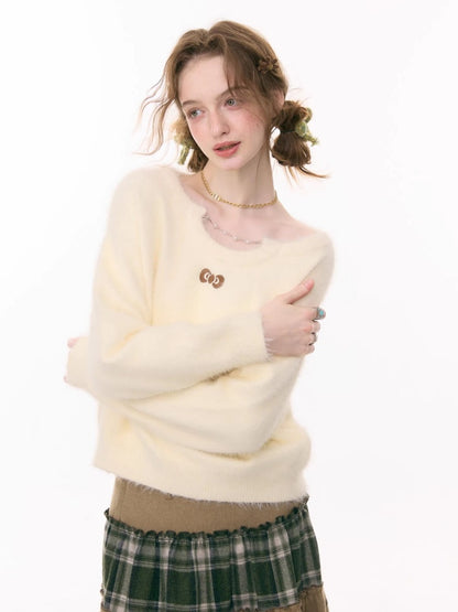 Small Bow Tie Warm  Soft Plush Thick Lazy Chain Loose Sweater【s0000015286】