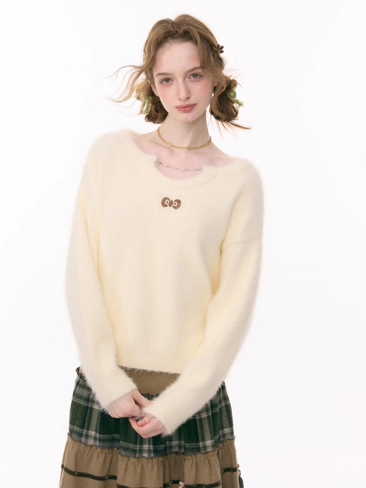 Small Bow Tie Warm  Soft Plush Thick Lazy Chain Loose Sweater【s0000015286】