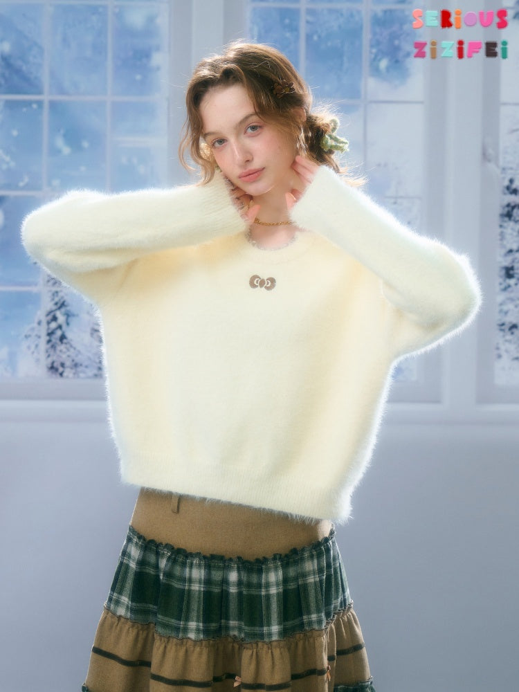 Small Bow Tie Warm  Soft Plush Thick Lazy Chain Loose Sweater【s0000015286】