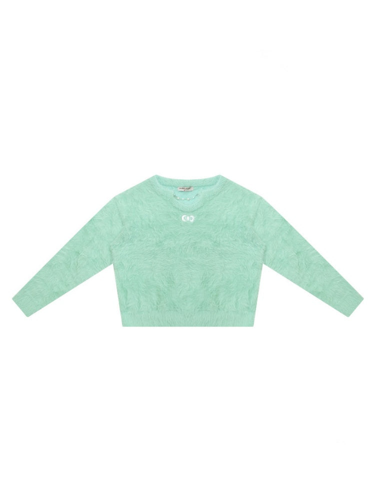 Small Bow Tie Warm  Soft Plush Thick Lazy Chain Loose Sweater【s0000015286】