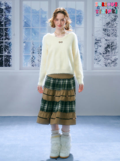 Small Bow Tie Warm  Soft Plush Thick Lazy Chain Loose Sweater【s0000015286】