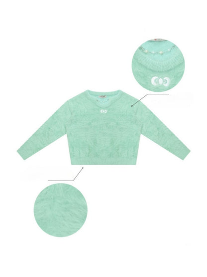 Small Bow Tie Warm  Soft Plush Thick Lazy Chain Loose Sweater【s0000015286】