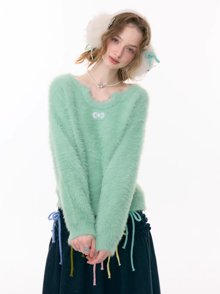 Small Bow Tie Warm  Soft Plush Thick Lazy Chain Loose Sweater【s0000015286】