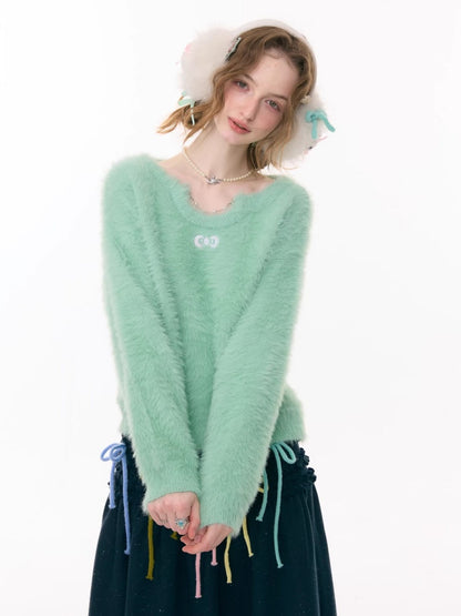 Small Bow Tie Warm  Soft Plush Thick Lazy Chain Loose Sweater【s0000015286】
