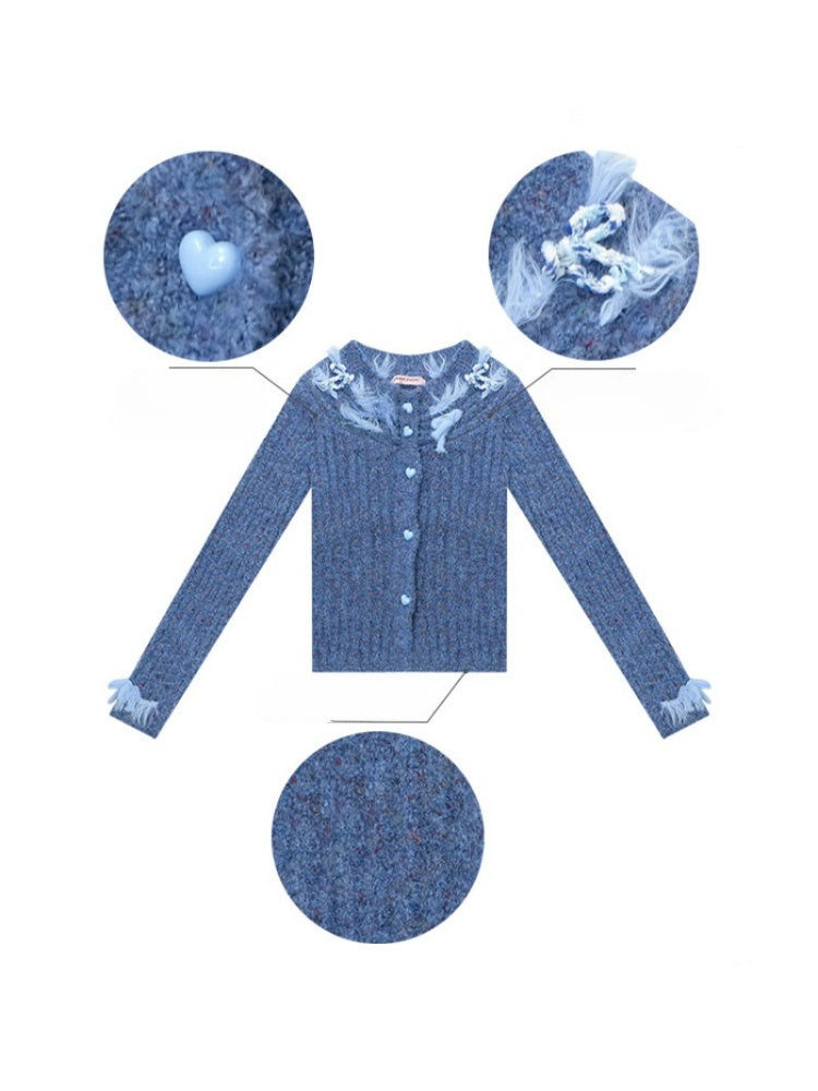 Fog Port Fleece Pit Striped Tassel Bow Sweater Cardigan Jacket【s0000015288】