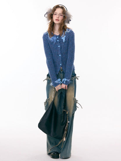 Fog Port Fleece Pit Striped Tassel Bow Sweater Cardigan Jacket【s0000015288】