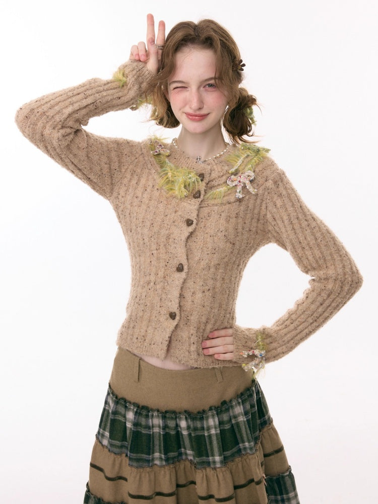 Fog Port Fleece Pit Striped Tassel Bow Sweater Cardigan Jacket【s0000015288】