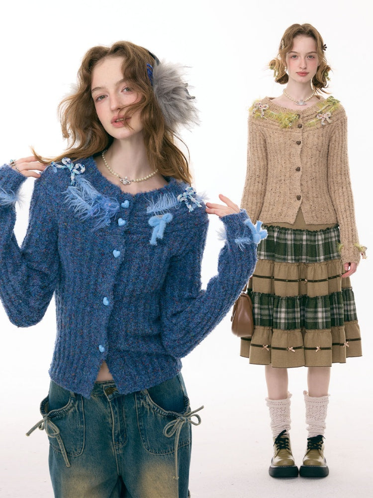 Fog Port Fleece Pit Striped Tassel Bow Sweater Cardigan Jacket【s0000015288】