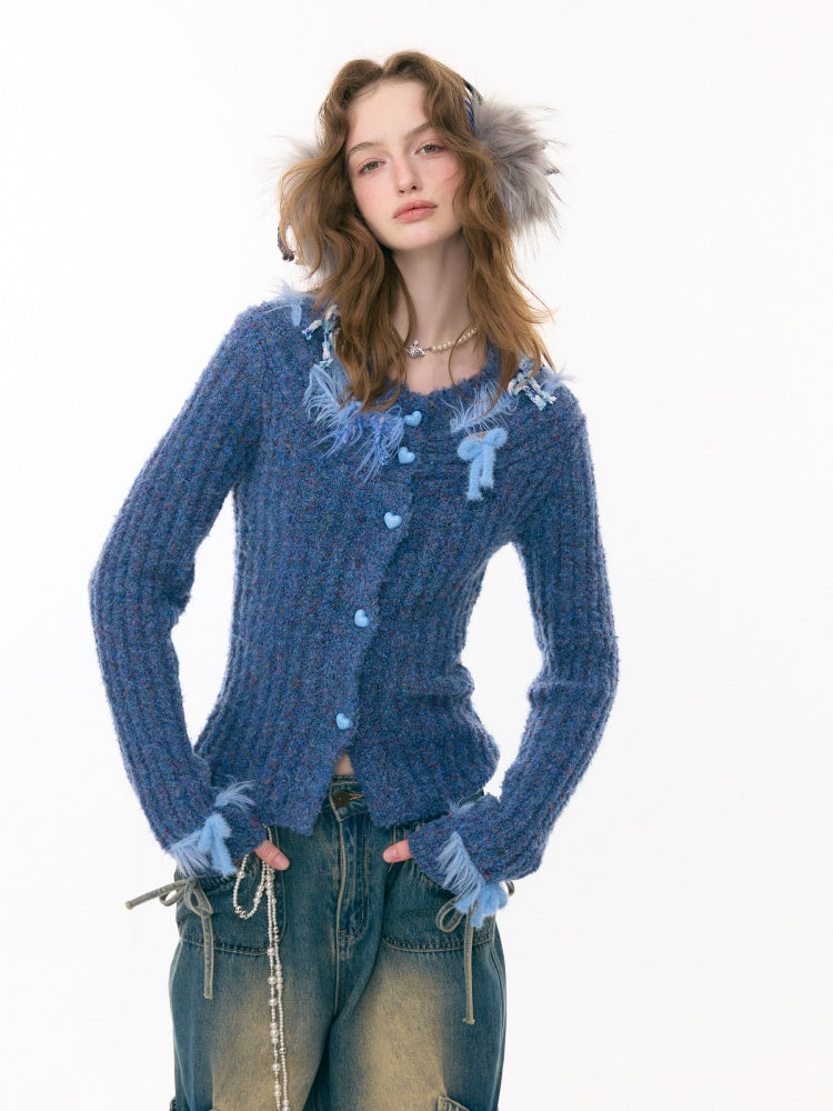 Fog Port Fleece Pit Striped Tassel Bow Sweater Cardigan Jacket【s0000015288】