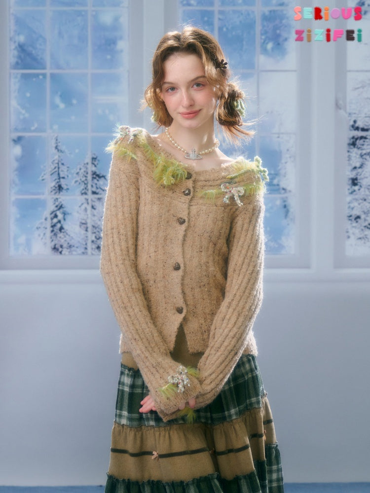 Fog Port Fleece Pit Striped Tassel Bow Sweater Cardigan Jacket【s0000015288】